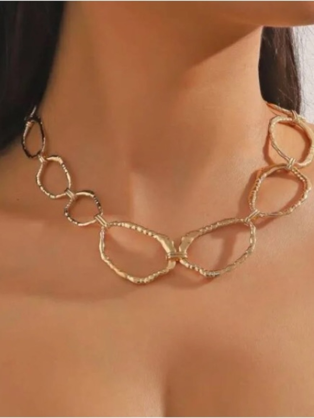 Textured Gold Open-Link Necklace for Women